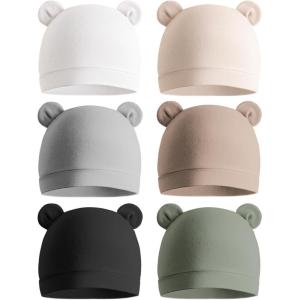 imageKonssy 6Pack Baby Newborn Hats with Bear Ears Baby Beanie Hats  Soft Caps for Infant Boys ampamp Girls 03 MonthsBrown