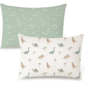 imageKonssy Muslin Toddler Pillowcase 13quotx18quot 2 Pack 100 Cotton Toddler Pillow Case for Kids Boys Girls Soft ampamp Snug Fit Baby Pillow Covers with Envelope Closure StarBlueDino Jungle  Sage Dino