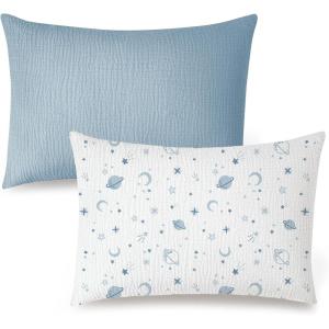 imageKonssy Muslin Toddler Pillowcase 13quotx18quot 2 Pack 100 Cotton Toddler Pillow Case for Kids Boys Girls Soft ampamp Snug Fit Baby Pillow Covers with Envelope Closure StarBlueStar blue