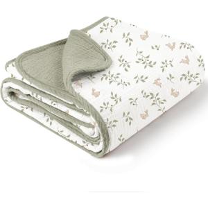 imageKonssy Muslin Baby Blankets for Girls Boys 100 Cotton Crib Blanket for Baby Infant Toddler Super Soft and Lightweight Nursery Blankets 40quotx36quotRabbitRabbit