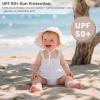 imageKonssy Muslin Baby Sun Hat UPF 50 Sun Protection Wide Brim Summer Beach Hat with Chin Strap Breathable Bucket HatSoft Blooms Taupe