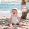 imageKonssy Muslin Baby Sun Hat UPF 50 Sun Protection Wide Brim Summer Beach Hat with Chin Strap Breathable Bucket HatWhite Pink