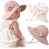 imageKonssy Muslin Baby Sun Hat UPF 50 Sun Protection Wide Brim Summer Beach Hat with Chin Strap Breathable Bucket HatSoft Blooms Taupe