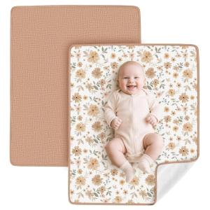 imageKonssy Muslin Cotton Diaper Changing Pad 2 PackPortable Baby Changing Mat with Terry Backing LeakProof Soft ampamp Foldable Travel Pad Shower Gift for Newborn GirlsToffee Flourish