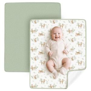imageKonssy Muslin Cotton Diaper Changing Pad 2 PackPortable Baby Changing Mat with Terry Backing LeakProof Soft ampamp Foldable Travel Pad Shower Gift for Newborn GirlsWoodland Sage