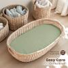 imageKonssy 2 Pack Muslin Bassinet Sheets for Baby Boy 100 Cotton Soft Breathable Bassinet Mattress Sheets Fit for Hourglass Oval Cradle Rectangle Mattress NavyCreamPalm Paradise sage
