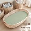 imageKonssy 2 Pack Muslin Bassinet Sheets for Baby Boy 100 Cotton Soft Breathable Bassinet Mattress Sheets Fit for Hourglass Oval Cradle Rectangle Mattress NavyCreamWoodland sage