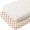 imageKonssy 2 Pack Muslin Bassinet Sheets for Baby Boy 100 Cotton Soft Breathable Bassinet Mattress Sheets Fit for Hourglass Oval Cradle Rectangle Mattress NavyCreamCoffee Check moon