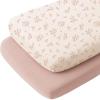 imageKonssy 2 Pack Muslin Bassinet Sheets for Baby Boy 100 Cotton Soft Breathable Bassinet Mattress Sheets Fit for Hourglass Oval Cradle Rectangle Mattress NavyCreamSoft Blooms taupe