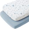imageKonssy 2 Pack Muslin Bassinet Sheets for Baby Boy 100 Cotton Soft Breathable Bassinet Mattress Sheets Fit for Hourglass Oval Cradle Rectangle Mattress NavyCreamStar blue