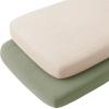 imageKonssy 2 Pack Muslin Bassinet Sheets for Baby Boy 100 Cotton Soft Breathable Bassinet Mattress Sheets Fit for Hourglass Oval Cradle Rectangle Mattress NavyCreamFog Green cream