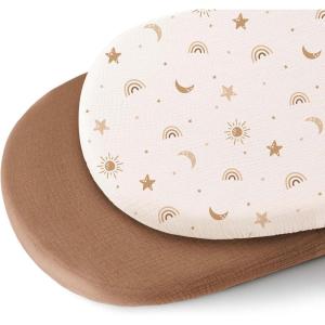imageKonssy 2 Pack Muslin Bassinet Sheets for Baby Boy 100 Cotton Soft Breathable Bassinet Mattress Sheets Fit for Hourglass Oval Cradle Rectangle Mattress NavyCreamSunbeam Yellow  Coffice
