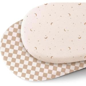 imageKonssy 2 Pack Muslin Bassinet Sheets for Baby Boy 100 Cotton Soft Breathable Bassinet Mattress Sheets Fit for Hourglass Oval Cradle Rectangle Mattress NavyCreamCoffee Check moon