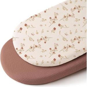 imageKonssy 2 Pack Muslin Bassinet Sheets for Baby Boy 100 Cotton Soft Breathable Bassinet Mattress Sheets Fit for Hourglass Oval Cradle Rectangle Mattress NavyCreamChestnut  Posy