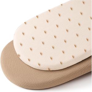 imageKonssy 2 Pack Muslin Bassinet Sheets for Baby Boy 100 Cotton Soft Breathable Bassinet Mattress Sheets Fit for Hourglass Oval Cradle Rectangle Mattress NavyCreamCamel  Sun