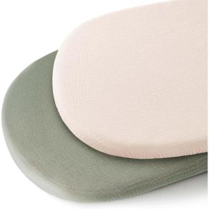 imageKonssy 2 Pack Muslin Bassinet Sheets for Baby Boy 100 Cotton Soft Breathable Bassinet Mattress Sheets Fit for Hourglass Oval Cradle Rectangle Mattress NavyCreamFog Green cream
