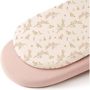 imageKonssy 2 Pack Muslin Bassinet Sheets for Baby Boy 100 Cotton Soft Breathable Bassinet Mattress Sheets Fit for Hourglass Oval Cradle Rectangle Mattress NavyCreamFloral  Pink
