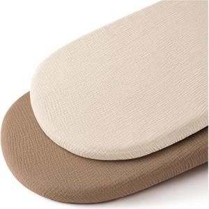 imageKonssy 2 Pack Muslin Bassinet Sheets for Baby Boy 100 Cotton Soft Breathable Bassinet Mattress Sheets Fit for Hourglass Oval Cradle Rectangle Mattress NavyCreamBrown summer Wheat