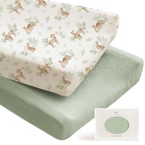 imageKonssy 2 Pack Muslin Changing Pad Covers for Boys Ultra Soft ampamp Breathable Cotton Baby Diaper Changing Table Covers Neutral Nursery Diaper Changing Pad Sheets StarBlueWoodland  Sage