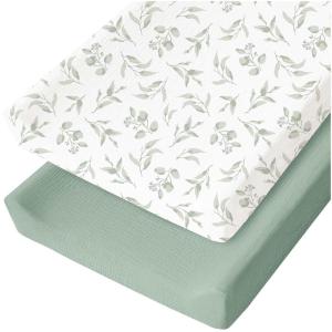 imageKonssy 2 Pack Muslin Changing Pad Covers for Boys Ultra Soft ampamp Breathable Cotton Baby Diaper Changing Table Covers Neutral Nursery Diaper Changing Pad Sheets Green Green LeavesGreen  Green Leaves