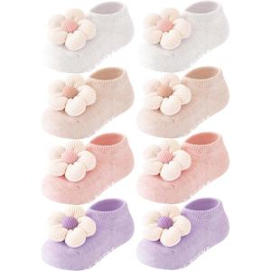 imageKonssy 4 Packs Baby Girl Socks with Cute Flower Anti NonSlip Soft Cotton Newborn Low Cut Ankle Socks for GirlsMulticolor