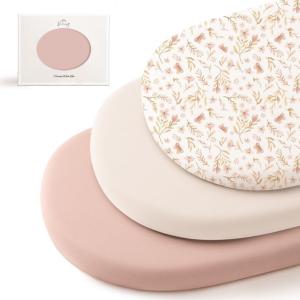 imageKonssy 3 Pack Stretchy Bassinet Sheets for Baby Girl Boy Soft Breathable Baby Bassinet Mattress Sheets Fit for Hourglass Oval Cradle Moses Basket Rectangle Mattress Coffee CheckPink Spring