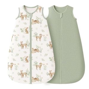 imageKonssy Muslin Baby Sleep Sack 612 Months 07 TOG 2 Pack 100 Cotton Wearable Blanket for Babies 2Way Zipper Breathable Sleeping Sack Infant Toddler Essentials for Girls and Boys Blossom PinkWoodland sage
