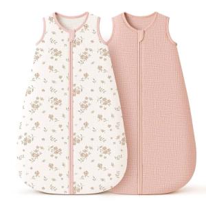 imageKonssy Muslin Baby Sleep Sack 612 Months 07 TOG 2 Pack 100 Cotton Wearable Blanket for Babies 2Way Zipper Breathable Sleeping Sack Infant Toddler Essentials for Girls and Boys Blossom PinkBlossom  Pink