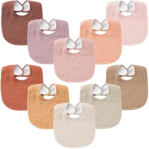 imageKonssy 10Pack Muslin Baby Bibs Soft Cotton Bandana Bibs for Drooling ampamp Teething Unisex Solid Colors for Boys ampamp Girls Newborn ampamp Infant Perfect Shower GiftPink