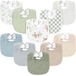 imageKonssy 10Pack Muslin Baby Bibs Soft Cotton Bandana Bibs for Drooling ampamp Teething Unisex Solid Colors for Boys ampamp Girls Newborn ampamp Infant Perfect Shower GiftGreenery