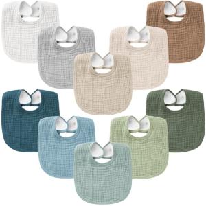 imageKonssy 10Pack Muslin Baby Bibs Soft Cotton Bandana Bibs for Drooling ampamp Teething Unisex Solid Colors for Boys ampamp Girls Newborn ampamp Infant Perfect Shower GiftGreen