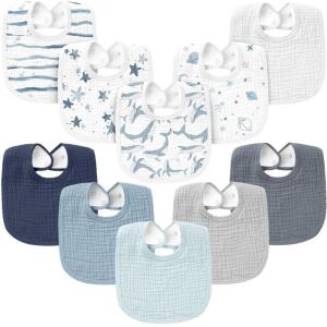 imageKonssy 10Pack Muslin Baby Bibs Soft Cotton Bandana Bibs for Drooling ampamp Teething Unisex Solid Colors for Boys ampamp Girls Newborn ampamp Infant Perfect Shower GiftOcean