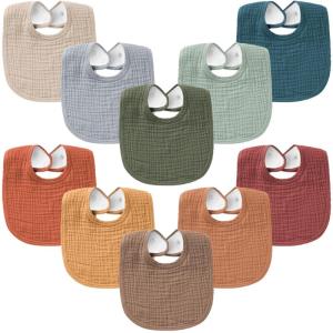 imageKonssy 10Pack Muslin Baby Bibs Soft Cotton Bandana Bibs for Drooling ampamp Teething Unisex Solid Colors for Boys ampamp Girls Newborn ampamp Infant Perfect Shower GiftOrange