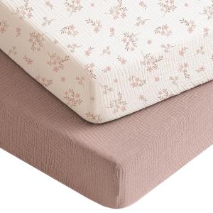 imageKonssy Muslin Crib Sheets for Boys Soft Cotton Neutral Baby Sheets for Standard Crib Mattress 2 Pack 52quotx28quot Dreamfield SkyBaby Blue PlaidSoft Blooms  Taupe