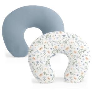imageKonssy 2 Pack Nursing Pillow Covers Stretchy and Soft Nursing Cover for Breastfeeding Pillow Slipcover for Baby Girls Boys Newborn Beige BlossomBlue Grass  Ice Blue