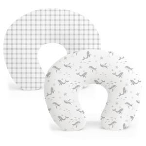 imageKonssy 2 Pack Nursing Pillow Covers Stretchy and Soft Nursing Cover for Breastfeeding Pillow Slipcover for Baby Girls Boys Newborn Beige BlossomStarry Whales cozy Grid