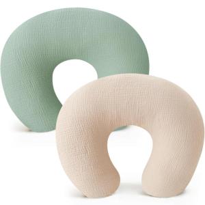 imageKonssy 2Pack Muslin Nursing Pillow Covers Soft ampamp Adorable Nursing Covers for Breastfeeding Pillows Slipcovers for Newborn Boys ampamp GirlsCoffee CheckMoonCream  Green