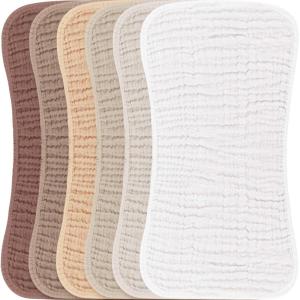 imageKonssy Muslin Baby Burp Cloths Sets for Unisex 6 Pack Large 100 Cotton Burping Clothes for Newborn Baby Girls and BoysEarthy Nature