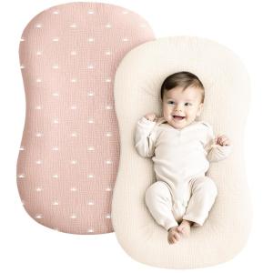 image:imageKonssy Muslin Baby Lounger Cover 2 Pack 100 Cotton Newborn Lounger Cover Soft and Breathable Lounger Cover for Boys Girls Covers Only PlanetNavyOat pink Sun