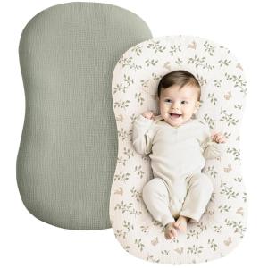 image:imageKonssy Muslin Baby Lounger Cover 2 Pack 100 Cotton Newborn Lounger Cover Soft and Breathable Lounger Cover for Boys Girls Covers Only PlanetNavyRabbit  Fog Green