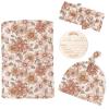 image:imageKonssy Baby Girl Newborn Receiving Blanket with Matching Headband and Beanie Set Baby Swaddle Nursery Swaddle WrapVintage Petals