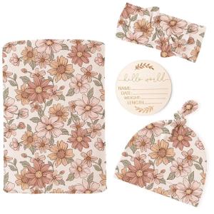 image:imageKonssy Baby Girl Newborn Receiving Blanket with Matching Headband and Beanie Set Baby Swaddle Nursery Swaddle WrapVintage Petals