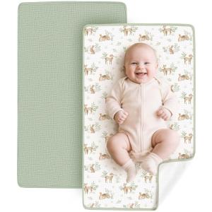image:imageKonssy 2 Pack Waterproof Muslin Cotton Portable Changing Pad 30x 17 Soft amp Foldable Baby Changing Mat Travel Pad with Terry Backing Shower Gift for Newborn Girls Boys PinkBlossomWoodland Sage