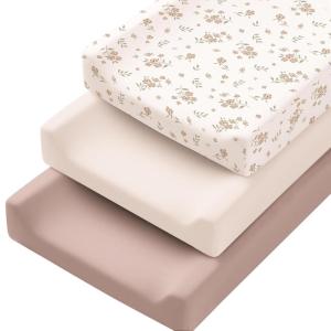 image:imageKonssy 3 Pack Stretchy Changing Pad Covers for Girl Boy Silky Soft Changing Table Cover Breathable Baby Nursery Diaper Chang Pad Sheets Pink SpringBlossom