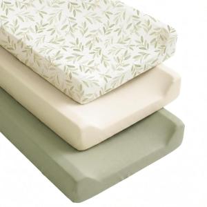 image:imageKonssy Silky Soft Changing Pad Cover 3 Pack UltraStretchy Diaper Changing Table Sheets Breathable Snug Fit for Standard 32 x 16 Contoured Pads Boho Neutral Sheets for Boys amp Girls Green LeafGreen Leaf