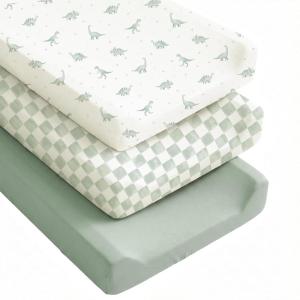 image:imageKonssy Silky Soft Changing Pad Cover 3 Pack UltraStretchy Diaper Changing Table Sheets Breathable Snug Fit for Standard 32 x 16 Contoured Pads Boho Neutral Sheets for Boys amp Girls Green LeafGreen Dino