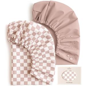 image:imageKonssy Waterproof Changing Pad Covers 2 Pack Soft Fabric Wipeable Diaper Table Sheets for Baby Girls Boys Boho Nursery Gift Set Fits Standard 16x32 Rosy CheckRosy Check